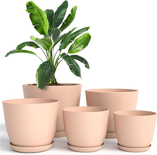 Utopia Home - Plant Pots with Drainage - 7/6.6/6/5.3/4.8 Inches Home Decor Flower Pots for Indoor Planter - Pack of 5 Plastic Planters, Cactus, Succulents Pot - Pink