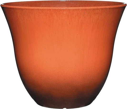 Classic Home and Garden Indoor/Outdoor Round Honeysuckle Resin Flower Pot Planter, Orange Ember, 13"
