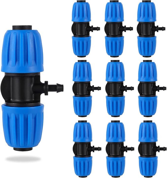1/2 to 1/4 Inch Irrigation Tubing Reducing Tee,Variable Diameter Connectors for 1/2 Inch (OD 0.620 in.ID is 0.520.in Irrigation Poly tubing and 1/4 Irrigation tubing(10 Pcs Blue)