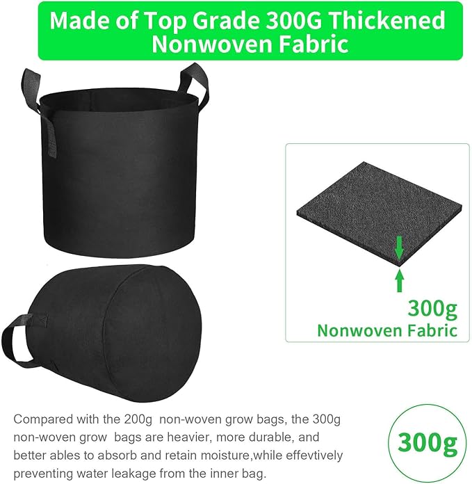 20-Pack 7 Gallon Grow Bags, Heavy Duty Aeration Fabric Pots with Handles,300G Thickened Nonwoven Pots for Plants/Vegetables/Flowers