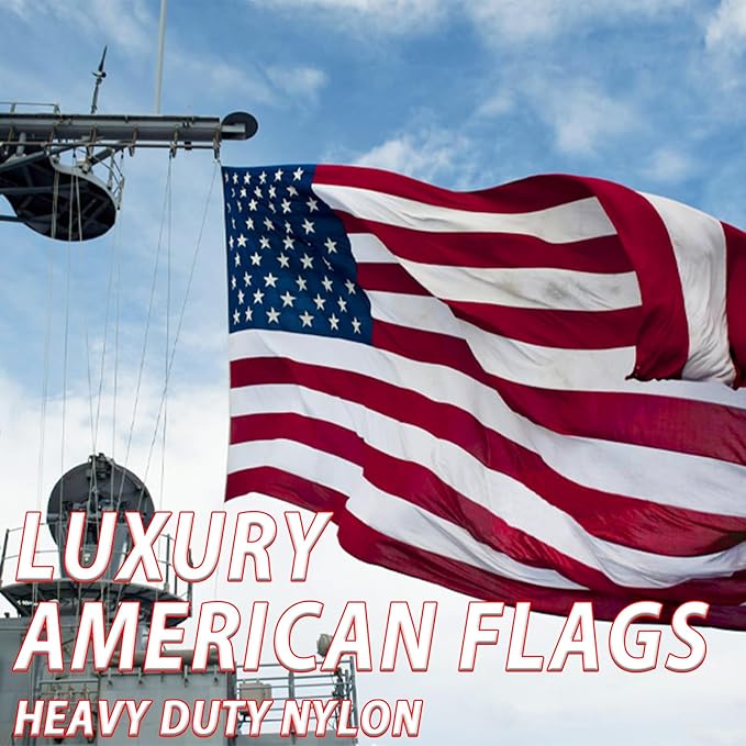 AZCOVER American Flag 15x25 FT Luxury Us Flag for Outside Made in USA Heavy Duty Nylon American Flags for Outdoor with Embroidered Stars Sewn Stipes and Brass Grommets All Weather Lasting United