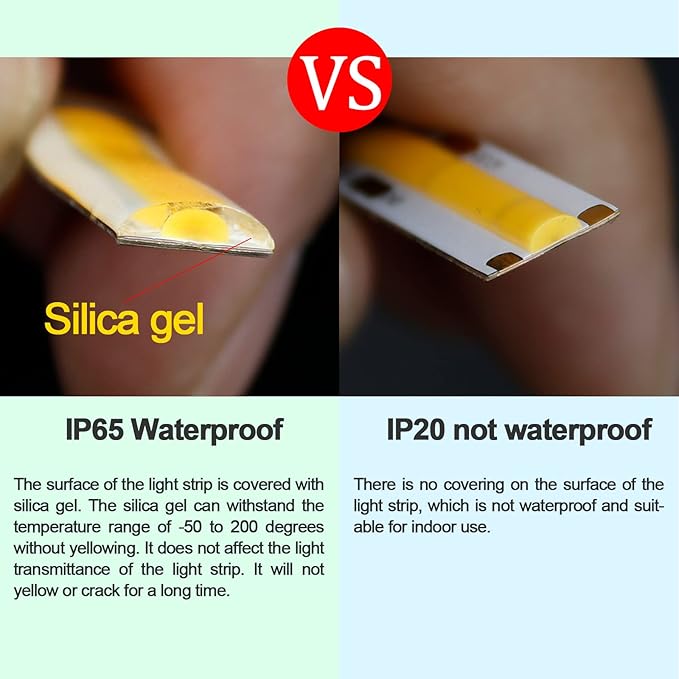 24V COB LED Strip Light Warm White 3000K 5M/16.4ft 2400LEDs Waterproof IP65 Uniform Glow CRI 93+ Flexible LED Tape Lights for DIY Cabinet Bedroom Kitchen Home Decor(No Power Supply)