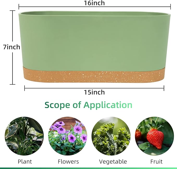 QCQHDU 2 Pack Window Planter Box 16” x 7", Self Watering Plant Pots for Indoor Plants Home Garden Flower Pot with Drainage Hole and Tray
