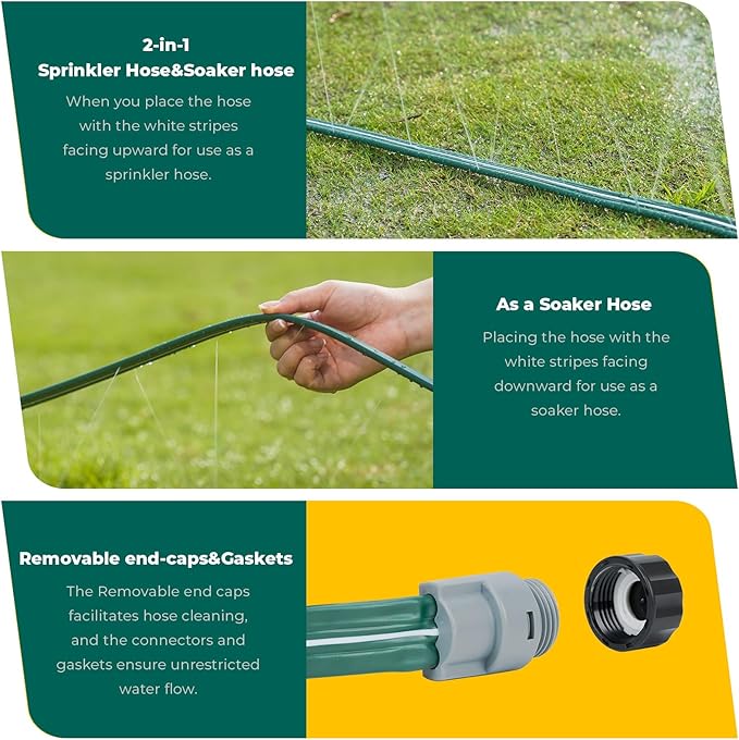 Sprinkler Soaker Hose 50ft for Garden Lawn, Watering Hose with Holes, High-Efficiency Water-Saving Garden Irrigation System, Drip Hose Sprinkler