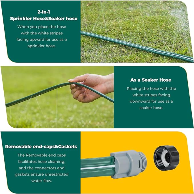 Sprinkler Soaker Hose 25ft 2Pack for Garden Lawn, Watering Hose with Holes, High-Efficiency Water-Saving Garden Irrigation System, Drip Hose Sprinkler
