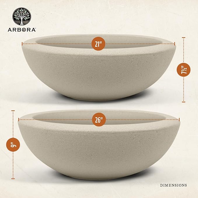 ARBORA 26" Santorini Bowl 2-Pack with Classic Cream Finish - Polyresin Indoor and Outdoor Planter2, Durable, Weatherproof, Lightweight, Large Plant Pots for Patio, Garden, Deck, Entryway