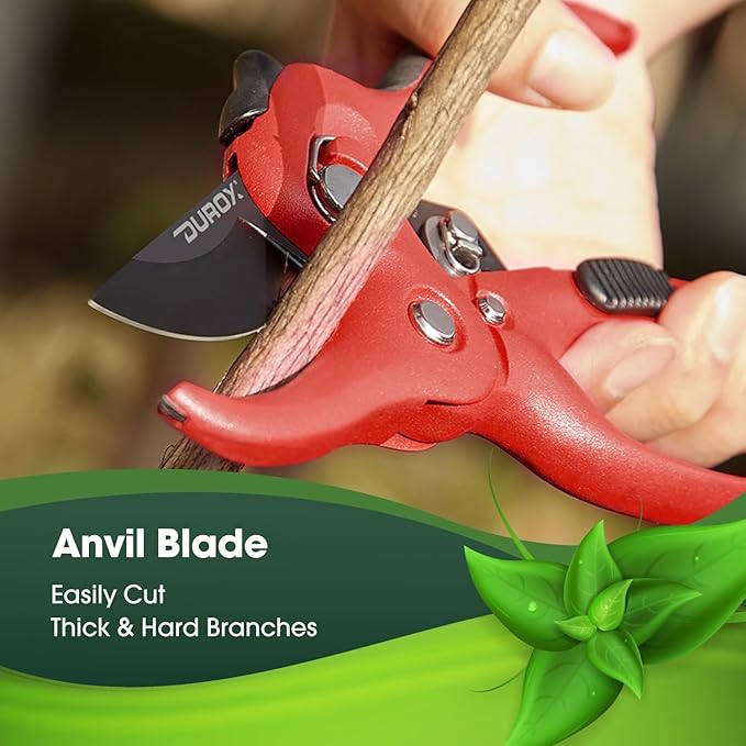 DURXO - Ratchet Pruning Shears, Garden Shears with 3x Cutting Power. Effort-Saving Heavy-Duty Anvil Pruners. Replaceable Blade Cutting Blade Design. Ideal Secateurs for Precise Trimming, Model DGR-01