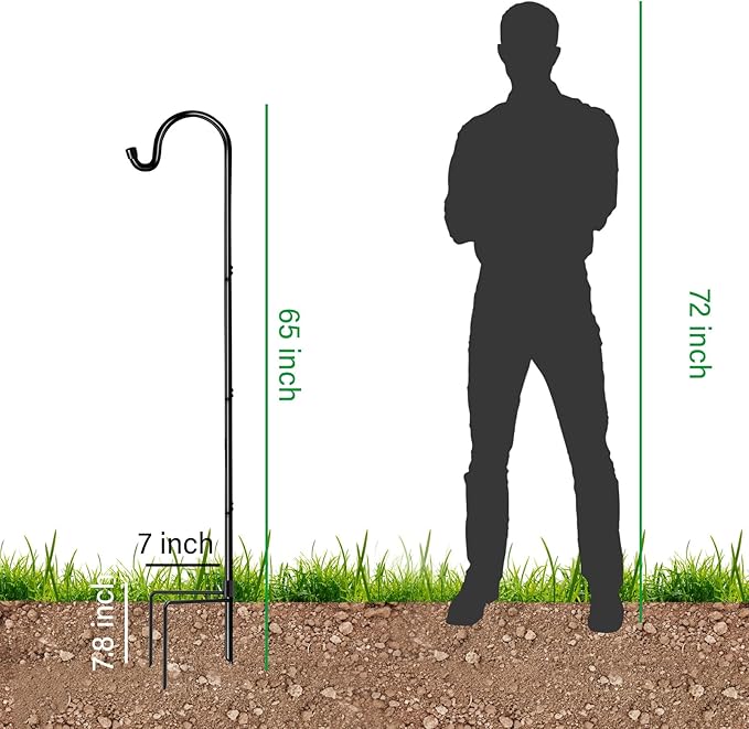 GOFORWILD Shepherd’s Hooks 4 Pack Black, 65 inches Tall, Made of Premium Metal for Garden Decor, Plant Hanger, Lantern Hook, Garden Stake and Wedding Decor, 7016