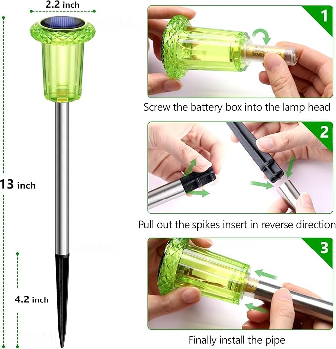 DenicMic Solar Lights Outdoor Pathway Lights LED Waterproof Acrylic Lamp Head Stainless Steel Stake for Yard Garden Landscape Path Walkway Driveway Patio Lawn (Green 10Pack)