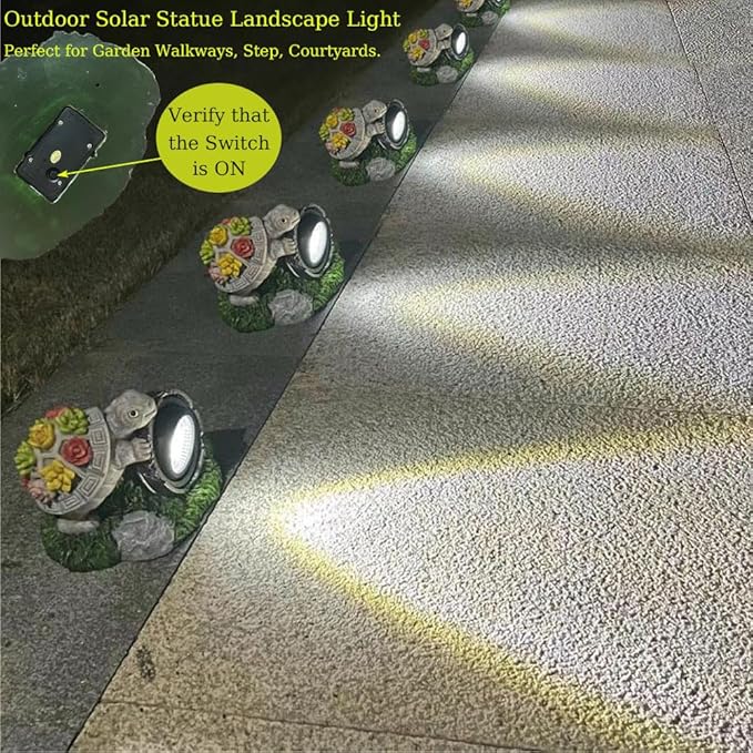 Garden Statue Turtle with Solar Spot Lights Outdoor Waterproof, Solar Figurines Turtle Light for Outside Pathway, Patio, Yard, Lawn, Porch, Home Decoration, Unique Gift.