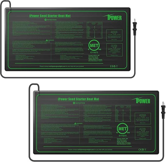 iPower 2-Pack Durable Waterproof Seedling Heat Mat 10" x 20" Warm Hydroponic Plant Germination Starting Pad, 2 Pack, Black