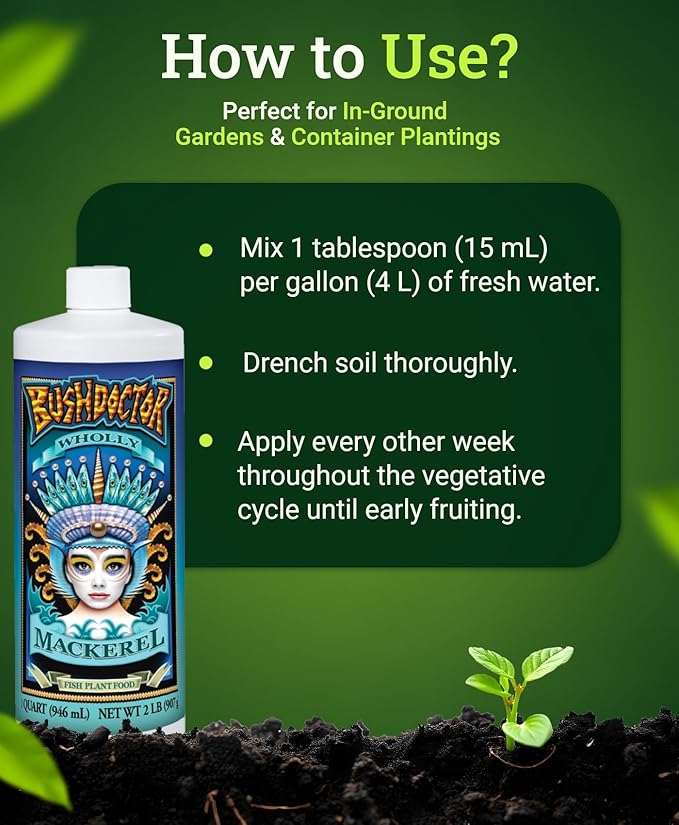 FoxFarm Bush Doctor Wholly Mackerel Fish Fertilizer, Fx14113 - Liquid Plant Nutrient for Seedlings, Transplants, and Vegetative Growth – NPK 3-1-0 (Quart)