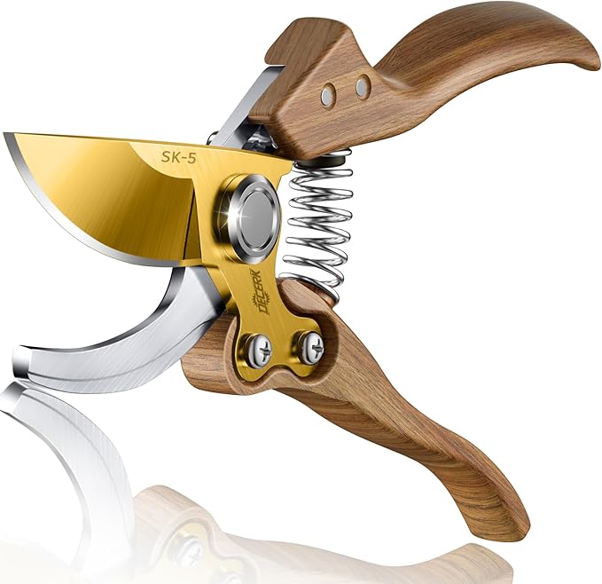 8.5" Professional Bypass Pruning Shears – Heavy Duty Garden Scissors & Clippers for Wood & Tree Trimming, Ultra Sharp SK5 Blade, Ergonomic Handle, Perfect Gardening Gift, 2025 Wood-Like Finish