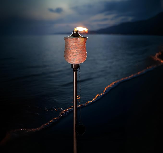 Deco Window 2 Pcs Garden Torch for Outdoor 4-in-1 Convertible Table Torch Citronella Oil Lamp for Backyard Patio Deck Table Top & Ground Installation (Mosaic)