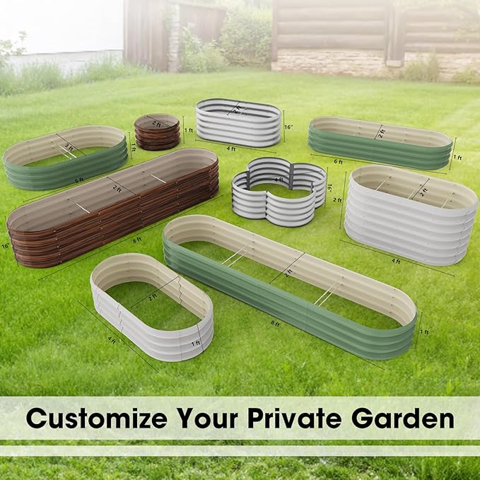 6x2x1ft Oval Galvanized Raised Garden Bed Outdoor 9-in-1 Large Metal Modular Planter Box Raised Beds for Gardening,Vegetables,Fruits,Flowers & Herbs (Brown)