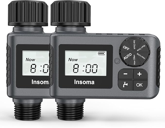 2 PCS Water Timer for Outdoor Garden Hose, Water Sprinkler Timer with Rain Delay/Manual/Automatic Drip Irrigation and Lawn Watering System for Yard