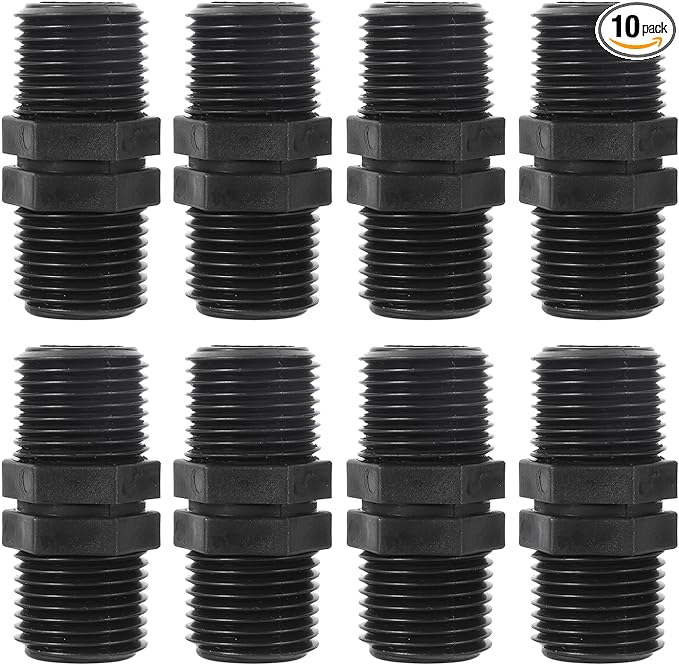 10 Pcs Head Pipe Riser 1/2 Inch MPT Double Male Pipe Thread Head Pipe Riser for Garden Lawn Irrigation System (1/2 male to 1/2 male straight coupling)