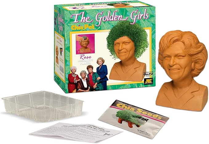 Chia Pet Golden Girls - Rose with Seed Pack, Decorative Pottery Planter, Easy to Do and Fun to Grow, Novelty Gift, Perfect for Any Occasion