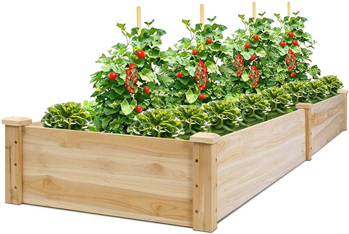 Giantex Raised Garden Bed Planter, Wooden Elevated Vegetable Planter Kit Box Grow for Patio Deck Balcony Outdoor Gardening, Natural
