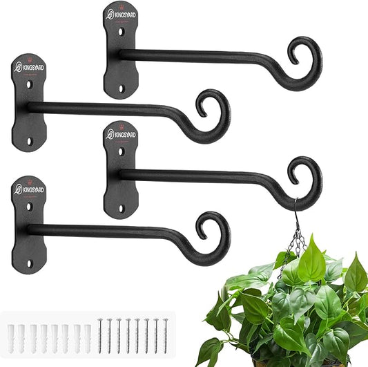Kingsyard 4 Pack Wall Plant Hanger - Heavy Duty Metal Hanging Bracket Hooks for Hanging Plant Bird Feeders Lanterns Wind Chimes Indoor/Outdoor. Black