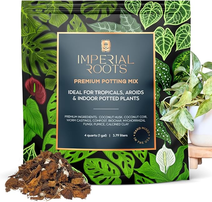 Chunky Potting Mix for Indoor and Tropical Plants (Soilless) Premium & Well Draining Blend for Healthy Houseplants Contains Coco Coir & Husks, Biochar, Worm Cast, Mycorrhizae, Pumice & Calcined Clay