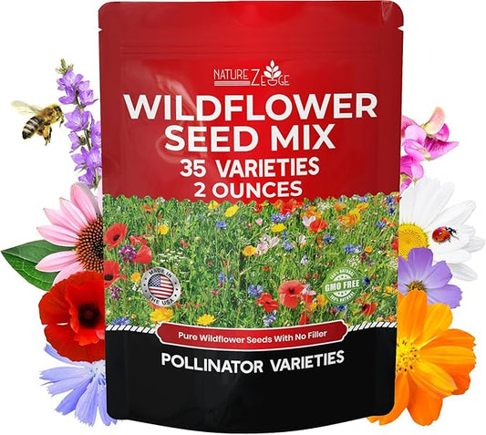 NatureZ Edge Wildflower Seeds Mix – 2 Oz, 85,000 Seeds, 35 Variety Perennial & Annual Flower Seeds to Plant Outside, Bulk Wildflower Seeds, Wild Flower, Semillas de Flores