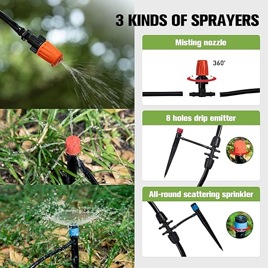 CHANGE MOORE 130FT Drip Irrigation Kit, Garden Irrigation System with Drip Nozzle Emitters,Drip Irrigation Tubing and Drip Irrigation Parts, Automatic Watering System for Plants Greenhouse