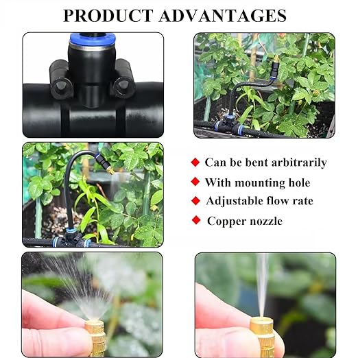 Drip Irrigation Kits,Automatic Irrigation System with Replaceable 360-degree Bending Dropper,atomizing Copper Nozzle for Watering System for Garden Plant Lawn Patio.(atomizing Nozzle)