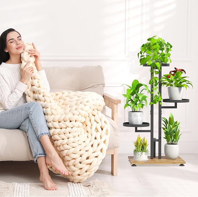 iDavosic.ly 4 Tier Plant Stand Indoor Outdoor, Tiered Corner Multiple Flower Pot Holder Shelf, Metal 28 Inch Tall Display Rack for Patio Porch Living Room Garden Balcony Bedroom, Black