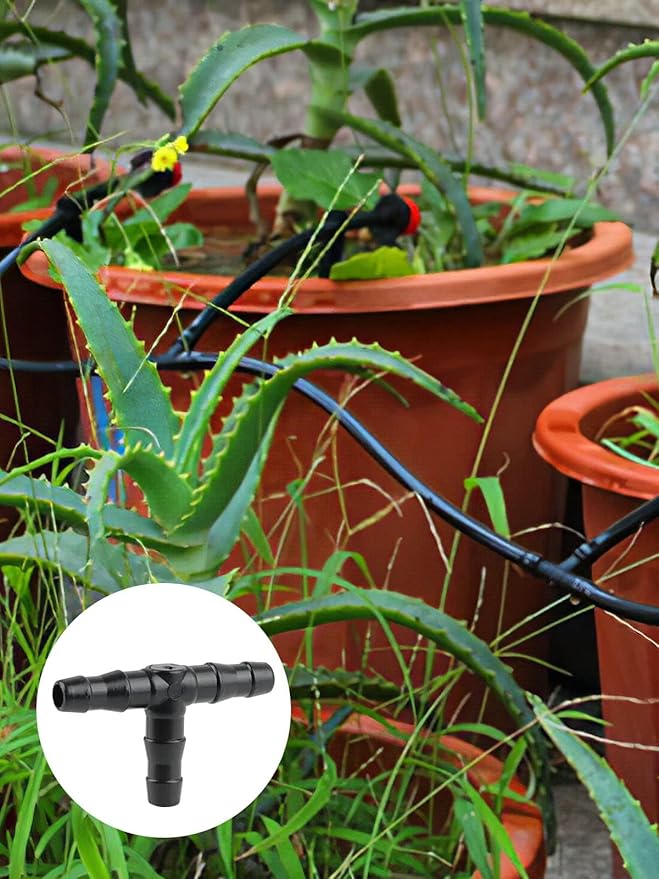 100pcs 1/4" Universal Barbed Tee Fittings, Kalolary Barbed Connectors Drip Irrigation for 1/4 Inch Water Hose Connectors 4mm/7mm Water Tube Drip Irrigation Watering System