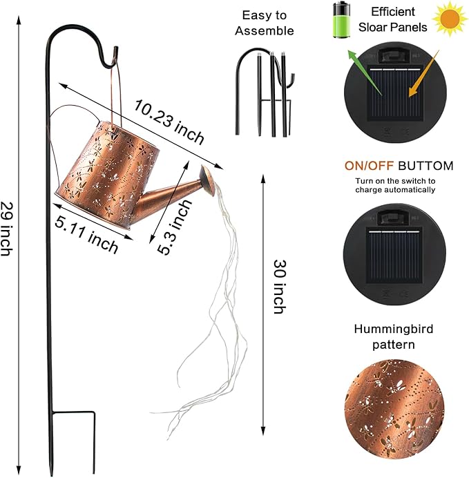 Solar Watering Can Outdoor Lights Garden Decor,Dragonfly Hanging Lantern Waterproof Landscape Lights Outside Decoration for Yard Porch Patio Pathway Gardening Gifts(with 32 inch Shepherd Hook)
