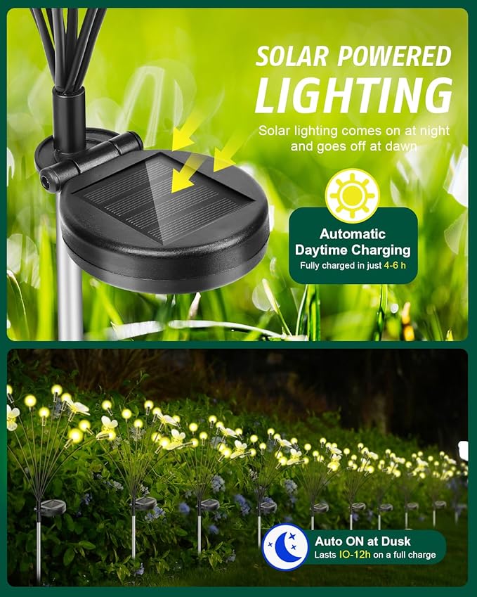 Solar Garden Lights 2024 Upgraded Solar Outdoor Lights Sway by Wind for Patio Pathway Decoration 2+8 Warm White (Butterfly 4 Pack)…