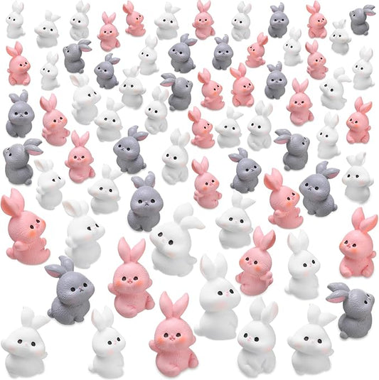 Marsui 100 Pcs Bunny Miniatures Figurines Rabbit Miniature Accessories Easter Garden Landscape Garden Rabbit for Easter Garden Accessories Dollhouses Decoration(Funny Rabbit)