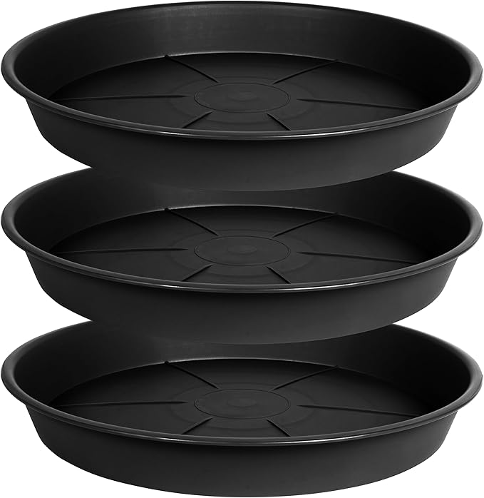 3 Pack of Plant Saucer 25 26 inch, 4.2" Depth, Large Heavy Duty Plastic Saucers 24" 26" Round, Plant Drip Trays for for Indoors Outdoor, Plant Water Tray for Planters 23-27" (26", Black)