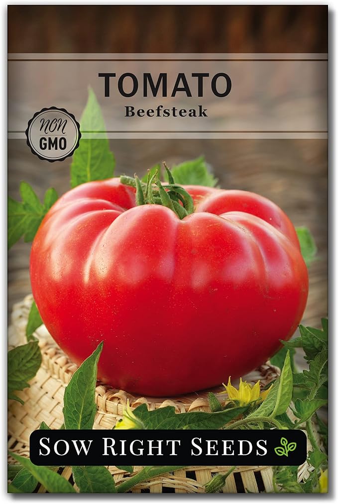 Sow Right Seeds - Beefsteak Tomato Seeds for Planting - Non-GMO Heirloom Packet with Instructions to Plant a Home Vegetable Garden - Indeterminate, Super Large and Bright Red Fruits (1)