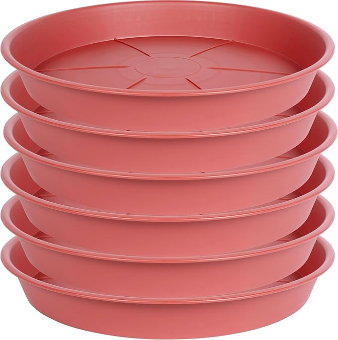 6 Pack of Plant Saucer Tray 9 10 inch, Heavy Duty Plastic Pot Plant Drip Trays Saucers for for Indoors Outdoor, Plant Water Tray for Planters 9-10" (10", Clay)