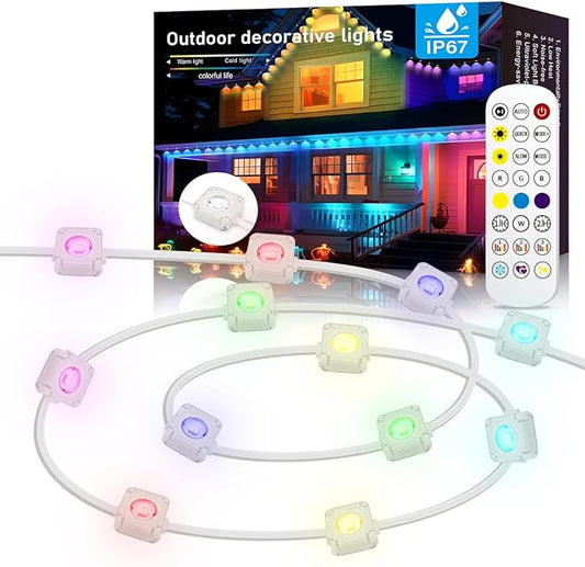 100ft Permanent Outdoor Lights for House, IP67 Waterproof RGB+IC LED Eaves Lights, 54 Scene Modes Outdoor Lighting for Christmas Garden Party Holiday Decorations, with App/Remote Control