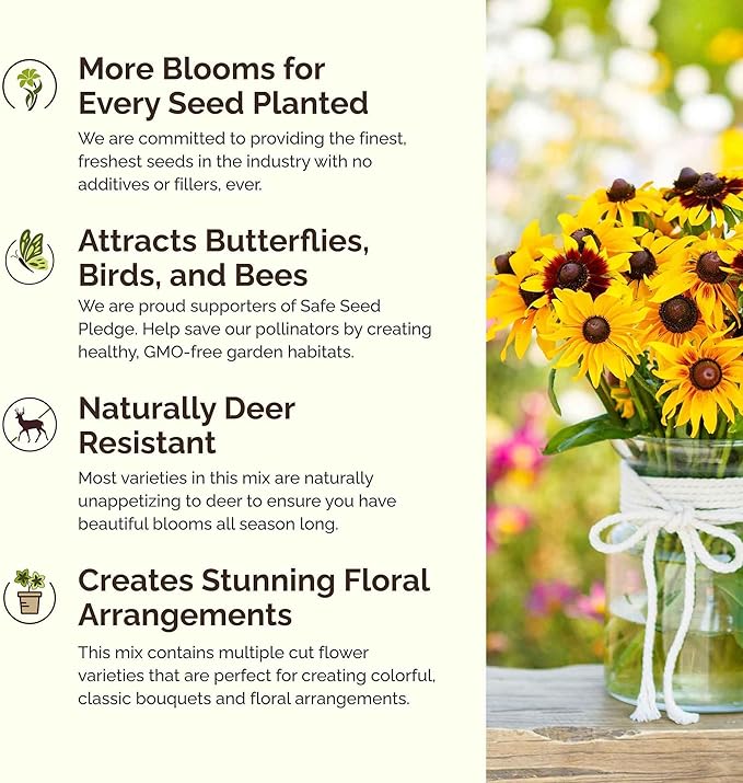 Eden Brothers Kansas Wildflower Mixed Seeds for Planting, 1 oz, 30,000+ Seeds with Candytuft, Cosmos | Attracts Pollinators, Plant in Spring or Fall, Zones
