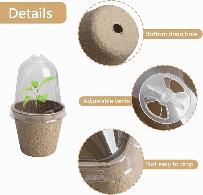 EBaokuup 40pcs Biodegradable Seeding Starter Pots for Planting - 2.3" Plant Nursery Pots with Humidity Dome - Peat Pots for Seedlings Garden Vegetable Flower Germination