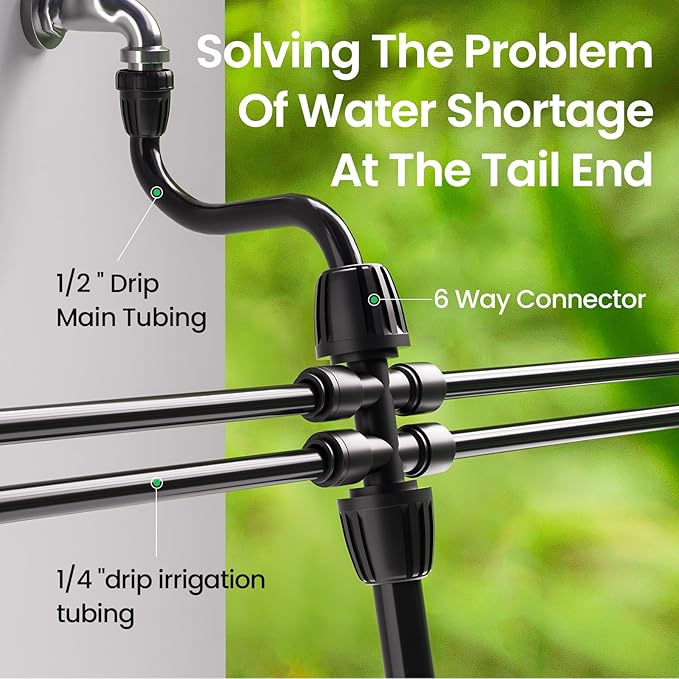 4 Packs 1/2''to 1/4''Barbed Tee Quick Connector,Drip Irrigation Fittings for 4-Way Connector