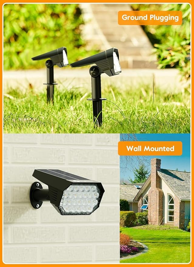 Brightown Solar Lights Outdoor Waterproof, White and Warm White 2 Colors Solar Spot Lights Outdoor with Remote Control, 3 Modes Solar Powered Outdoor Lights for Yard Porch Pathway Garden, 6 Pack