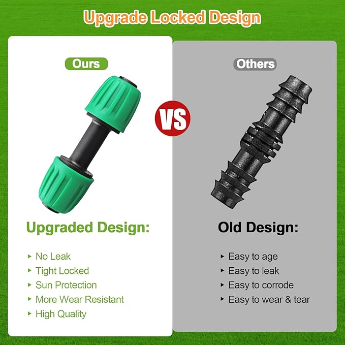 Drip Irrigation Fittings for 1/2 Inch Tubing, 24 Pcs Set 1/2" Drip Line Barbed Locked Nut Connectors - 5 Couplings, 4 Tees, 4 Reducing Tee, 4 End Cap, 3 Elbow, 2 Switch Valves, 2P 3/4" Faucet Adapters