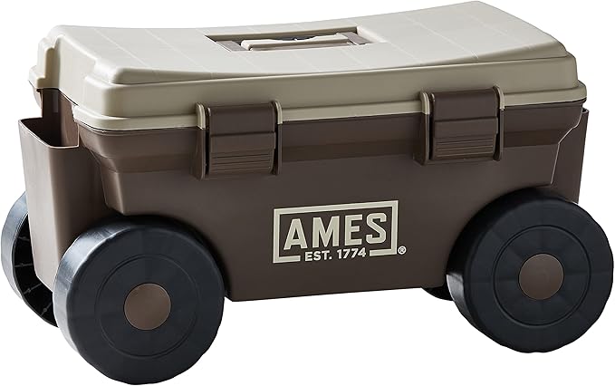 AMES 20213200 Rolling Lawn & Garden Storage Cart for Storing Tools & Cleaning Supplies, Lid Doubles as Seat, 225 lb. Weight Capacity