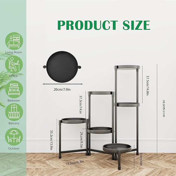 6 Tier Plant Stand Indoor Tall, Black Corner Metal Tiered Plant Stands Outdoor for Multiple Plants, Folding Iron Flower Display Holders Rack Shelf for Living Room Balcony Garden Patio