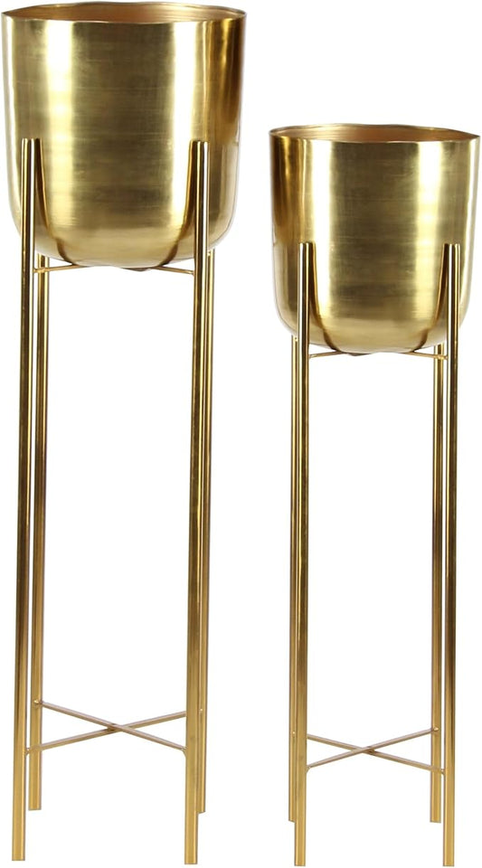 CosmoLiving by Cosmopolitan Metal Indoor Outdoor Planter Tall Indoor Outdoor Dome Large Planter Pot with Removable Stand, Set of 2 Planters 39", 46"H, Gold