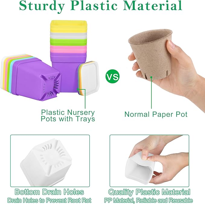 Elcoho 36 Set Garden Plastic Pot Craft Kit Plant Spring Craft Kits for Kids Flower Pots with 150 Foam Stickers 36 Labels 24 Certificate of Awards 3 Tools Planting Growing Kit for Kids, Mixed Colors