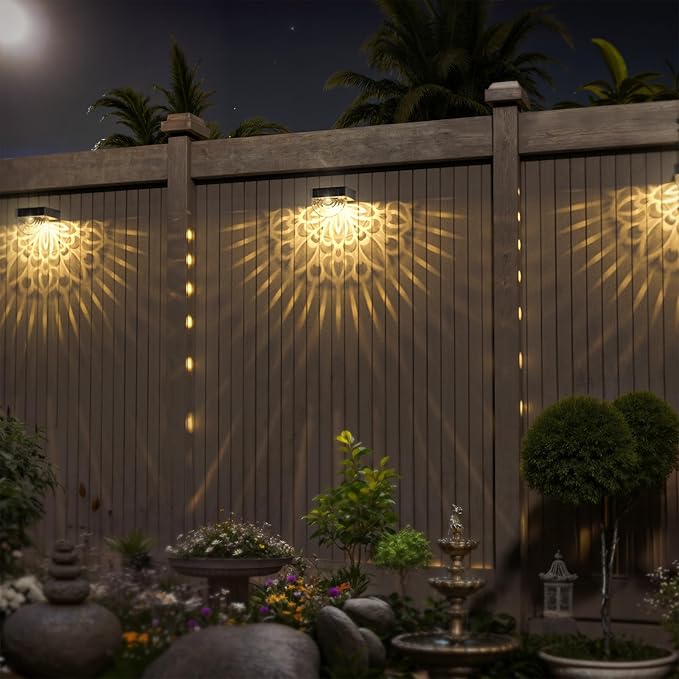 twinkya 6 Pack Solar Fence Lights Solar Outdoor Wall Lights Plastic Solar Powered Deck Step Stair Lights Waterproof Fence Solar Light for Garden Post Patio Backyard Yard Decor (Warm, 6 Pack)