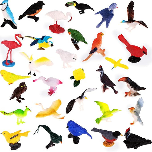 30 Pieces Realistic Bird Animals Figurines Mini Bird Animal Figures Model Cake Toppers Plastic Bird Figures Toy Simulated Toucan Ostrich Owl Flamingo Parrot Etc. Bird Figurines Garden Plant Ornaments