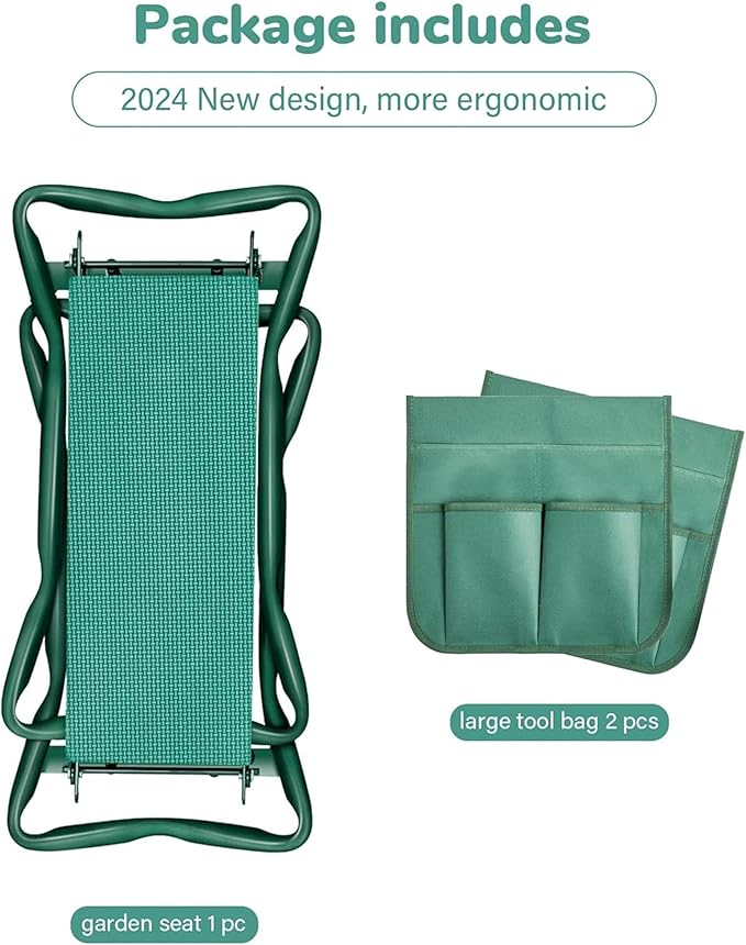 YSSOA 2024 New Garden Kneeler and Seat, Foldable Kneeling Bench, Hold Up to 330lb, with Sturdy Soft EVA Foam Pad and 2 Tool Pouch for Gardening, Fishing, Camping, Green