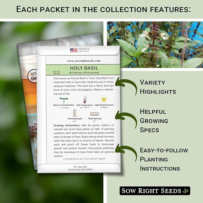 Sow Right Seeds - Extra Large Medicinal Herb Seed Collection for Planting - Lemon Balm, Lavender, Yarrow, Echinacea, Bergamot, Chamomile, Calendula, Mint & More - Non-GMO Heirloom, Home Remedies